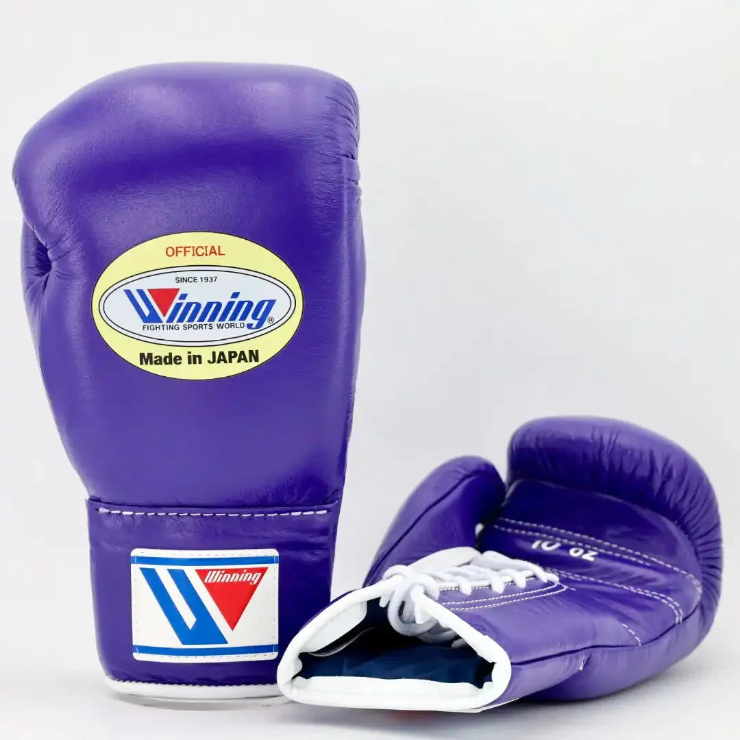 Winning Purple Lace-Up Boxing Gloves Front back View
